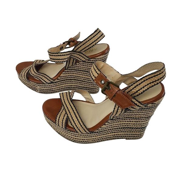 Mia Womens Shoes Black Natural Rope Platform Wedge Sandals Tan Black Size 8 - Picture 2 of 8